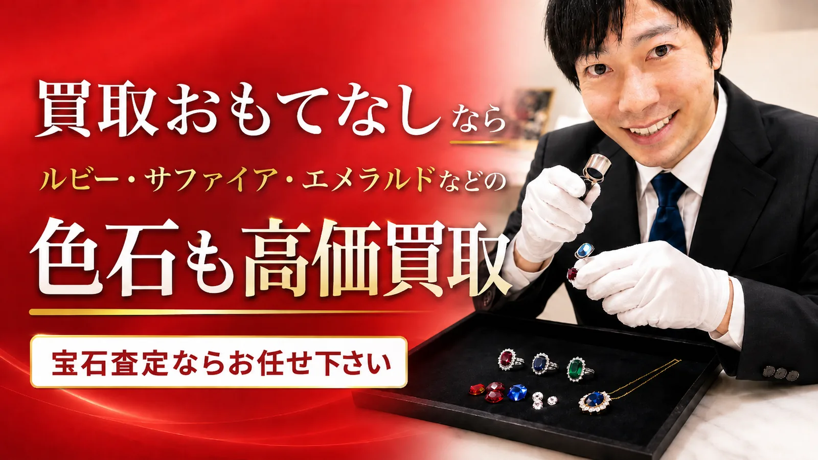 買取おもてなしなら、ルビー・サファイア・エメラルドなどの色石も高価買取